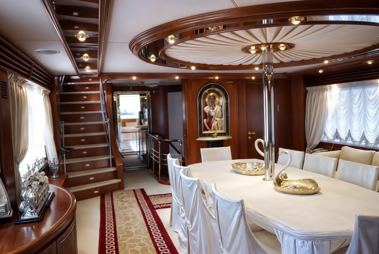 A full-scale renovation of the "Saint Nicholas" mega yacht, featuring custom interiors, premium materials, and expert craftsmanship